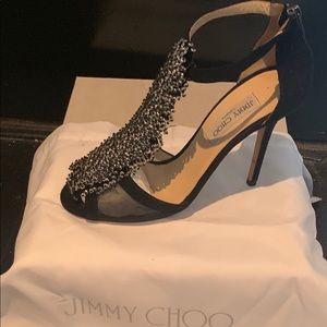 Jimmy Choo black sued mesh sandal